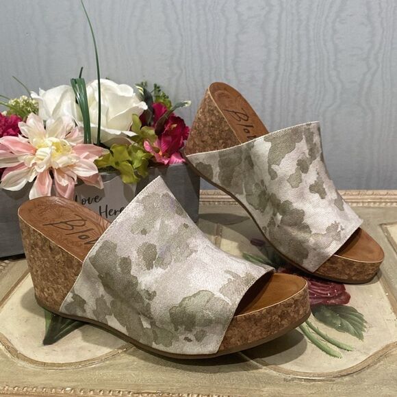 Blowfish Malibu Haxy Band Camo Cork Wedges Sz 10 - Picture 12 of 12